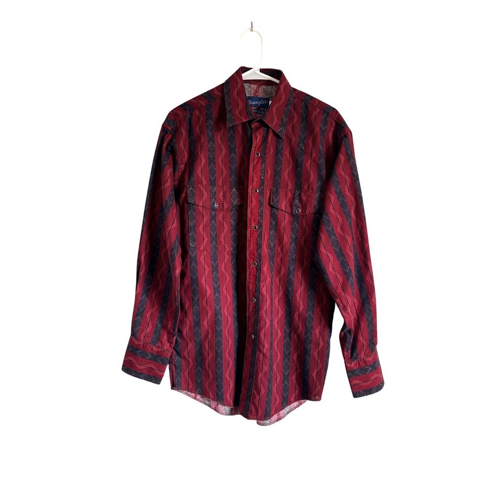 Wrangler Men's Snap Western Shirt Long Sleeve Burgundy 15 1/2 X 34 Med Cowboy
